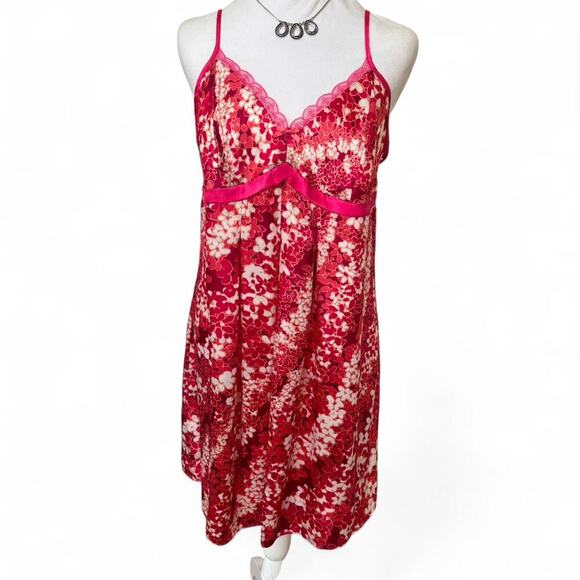 y2k vintage APT. 9 Floral‎ Lace trim pink Satiny flowy slip dress x large - Picture 2 of 5